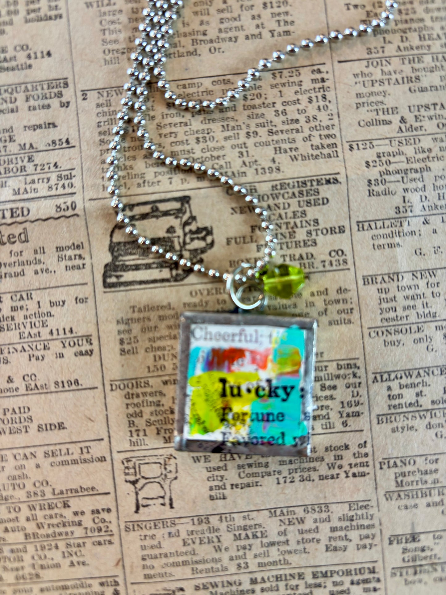 Upcycled and hand painted necklace